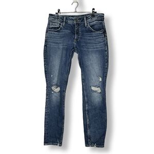 Women’s SILVER Boyfriend Mid Rise Med Indigo Wash Slim Leg Jeans Sz 27/29